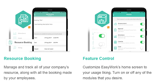 easywork resource booking and feature control